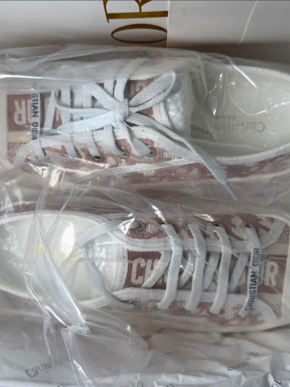 Dior White and Pink Logo Low-Top Sneakers